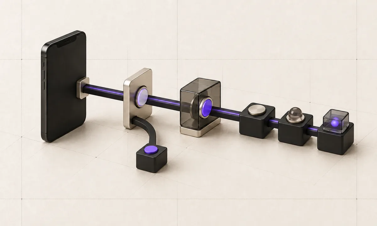 Deux portes successives contrôlent un flux mobile avant les modules de mesure